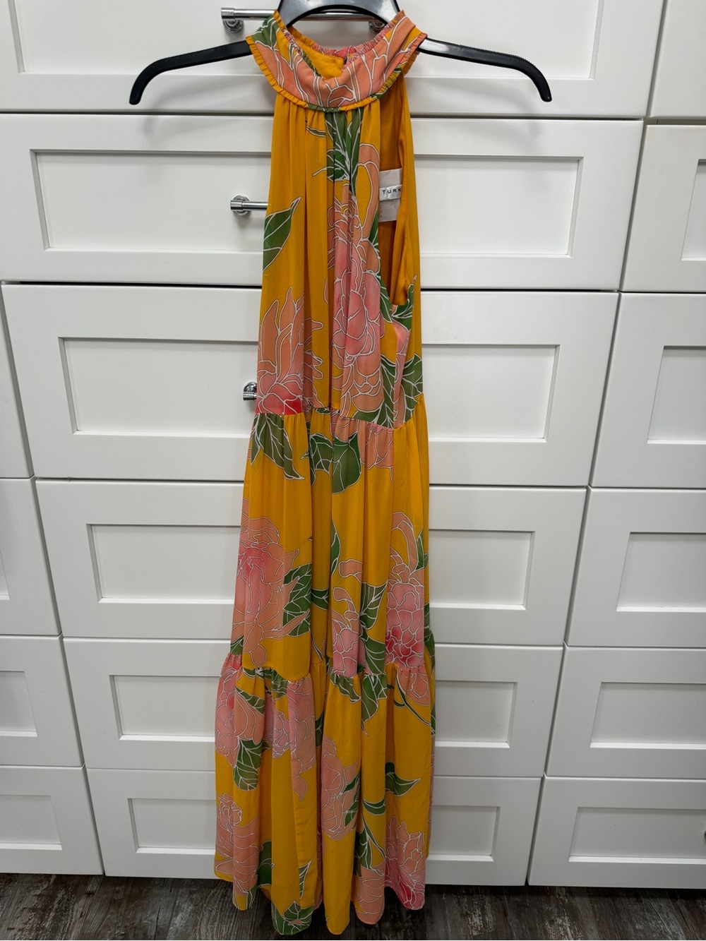 Trina Turk Yellow Floral Halter Maxi Dress